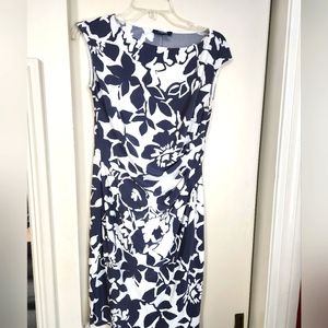 Size small, fitted navy and white dress